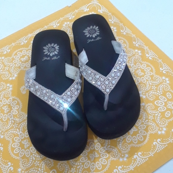 yellow box rhinestone flip flops